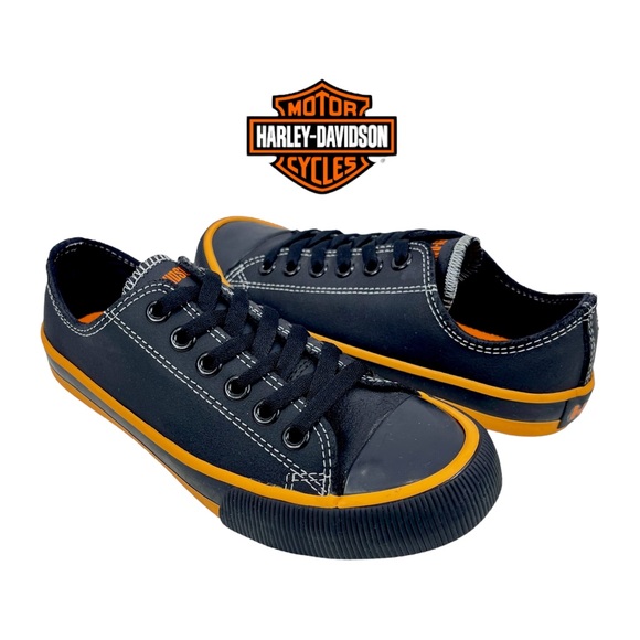 Harley-Davidson Shoes - Harley Davidson | Women’s 7 | Zia 2-Inch Black & Orange Leather Low-Cut Sneaker